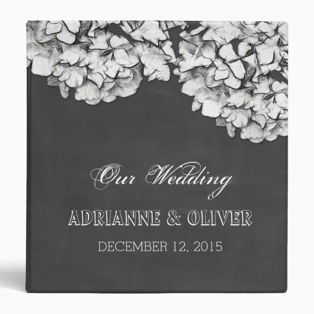 Vintage Chalkboard Hydrangeas Wedding 3 Ring Binder (Front)
