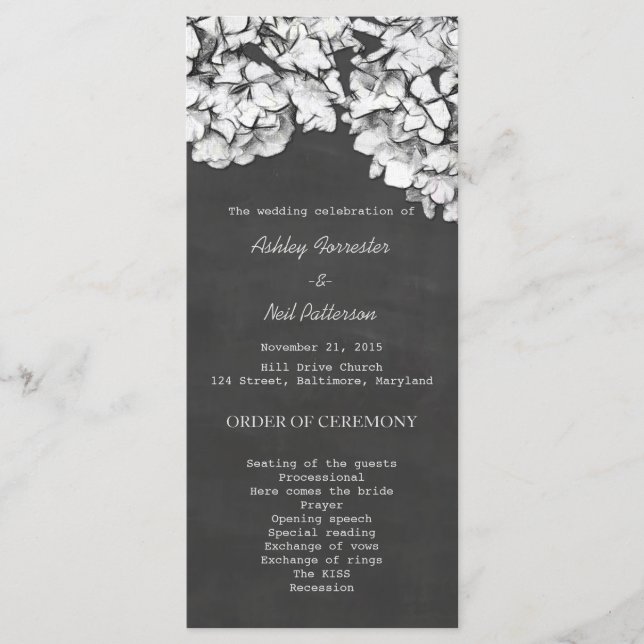 Vintage Chalkboard Hydrangeas Wedding Program (Front)