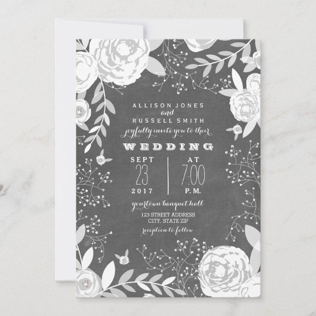 Vintage Chalkboard Inspired Garden Wedding Invitation (Front)
