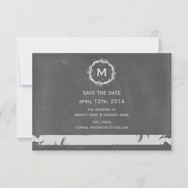 Vintage Chalkboard Inspired Monogram Save The Date (Front)