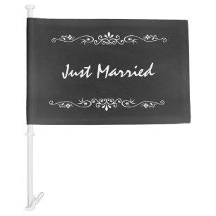 Vintage Chalkboard Just Married Car Flag