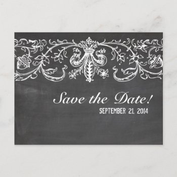 Vintage Chalkboard Lace Save The Date Announcement Postcard by RiverJude at Zazzle