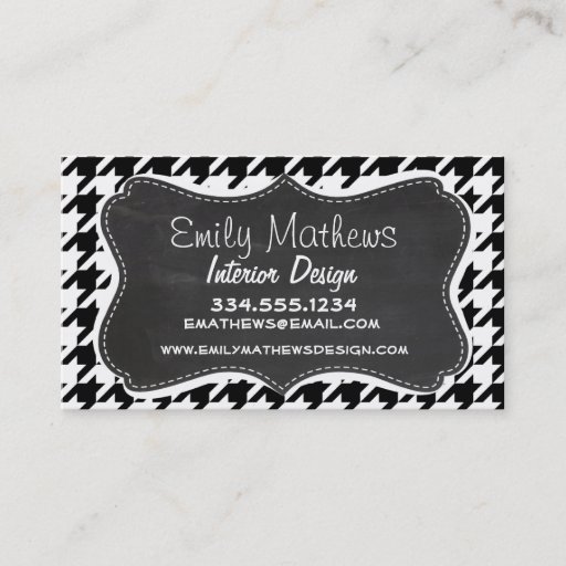 Customizable Vintage Chalkboard look; Black &amp; White Houndstooth Business Cards