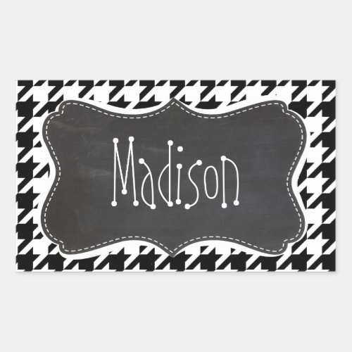 Vintage Chalkboard look Black  White Houndstooth Rectangular Sticker