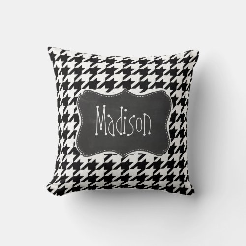Vintage Chalkboard look Black  White Houndstooth Throw Pillow