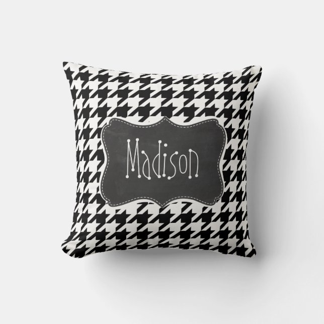 Vintage Chalkboard look; Black & White Houndstooth Throw Pillow (Front)
