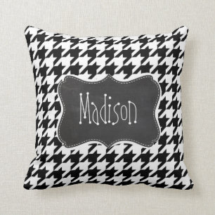 Vintage Chalkboard look; Black & White Houndstooth Throw Pillow
