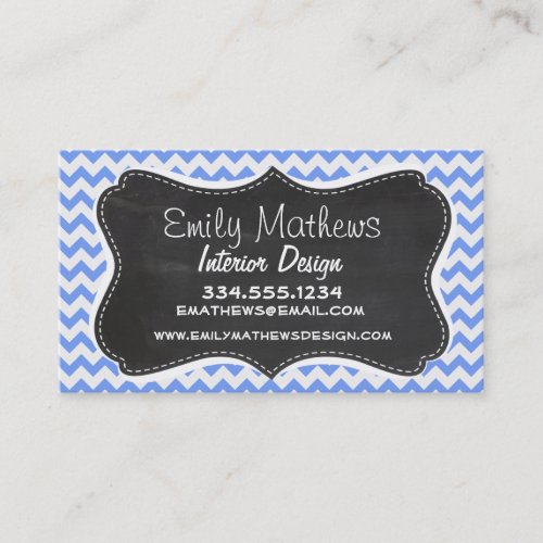 Vintage Chalkboard look, Blue Chevron Pattern Business Card
