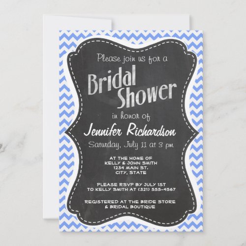Vintage Chalkboard look, Blue Chevron Pattern Invitations
