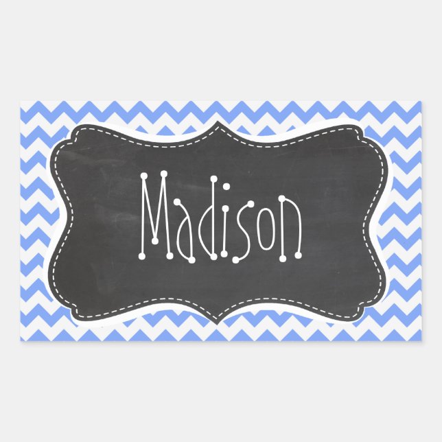 Vintage Chalkboard look, Blue Chevron Pattern Rectangular Sticker (Front)