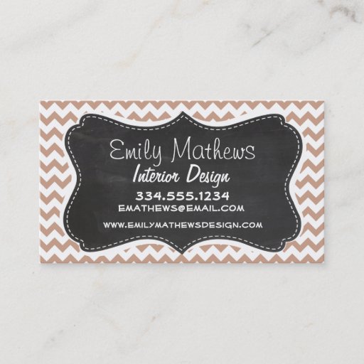 Customizable Vintage Chalkboard look; Brown Chevron Pattern Business Cards