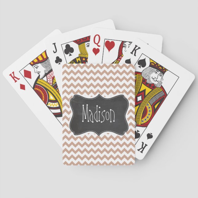 Vintage Chalkboard look; Brown Chevron Pattern Poker Cards (Back)