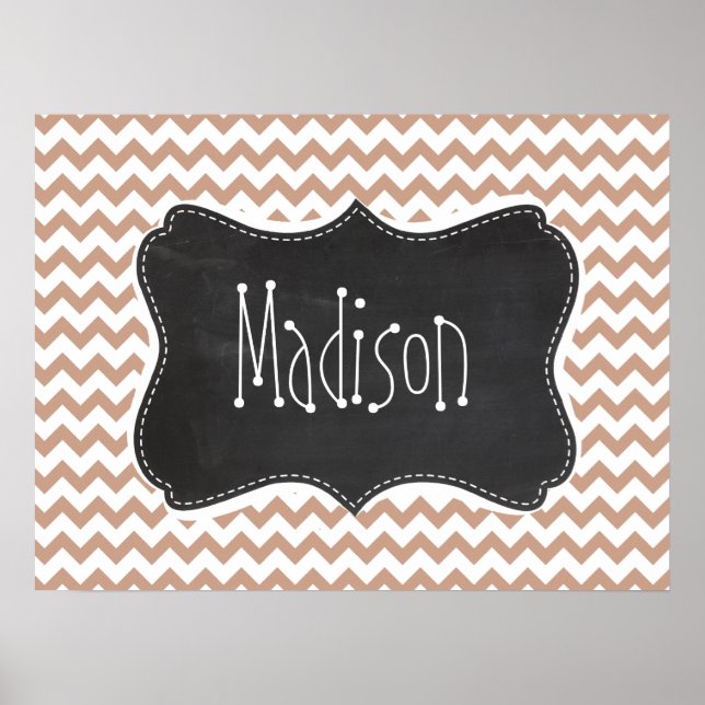 Vintage Chalkboard look; Brown Chevron Pattern Poster (Front)