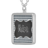 Vintage Chalkboard look Charcoal Color Houndstooth Silver Plated Necklace (Front Right)
