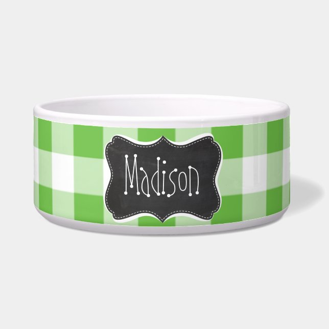 Vintage Chalkboard look, Green Checkered; Gingham Bowl (Front)