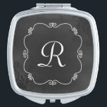 Vintage Chalkboard Look Monogram Compact Mirror<br><div class="desc">Chic vintage style compact mirror,  with graphics of a vintage style white frame,  on a chalkboard looking gray background.  Personalize the white one letter monogram,  in the middle,  for yourself or as a lovely gift idea.  The perfect bridesmaid gift.</div>