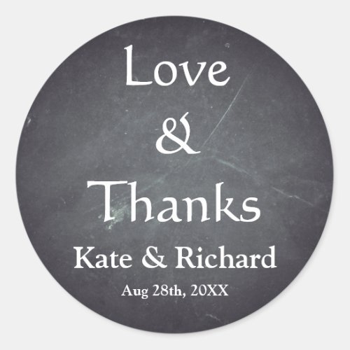 Vintage Chalkboard Love and Thanks Favor Classic Round Sticker
