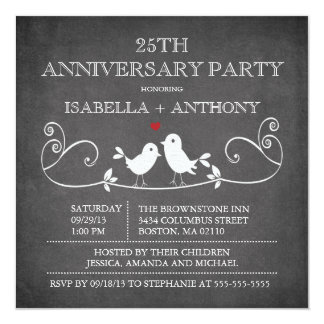 Vintage Chalkboard Love Birds Anniversary Party Card