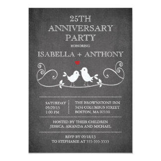 Vintage Chalkboard Love Birds Anniversary Party Card