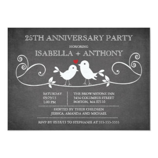 Vintage Chalkboard Love Birds Anniversary Party Card