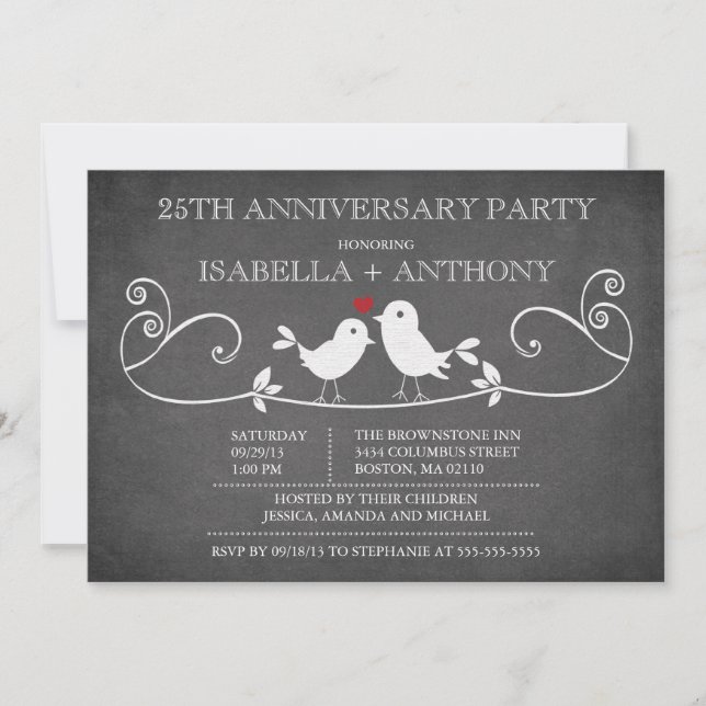 Vintage Chalkboard Love Birds Anniversary Party Invitation (Front)