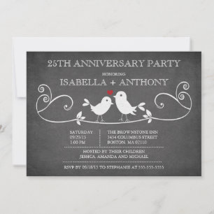 Vintage Chalkboard Love Birds Anniversary Party Invitation