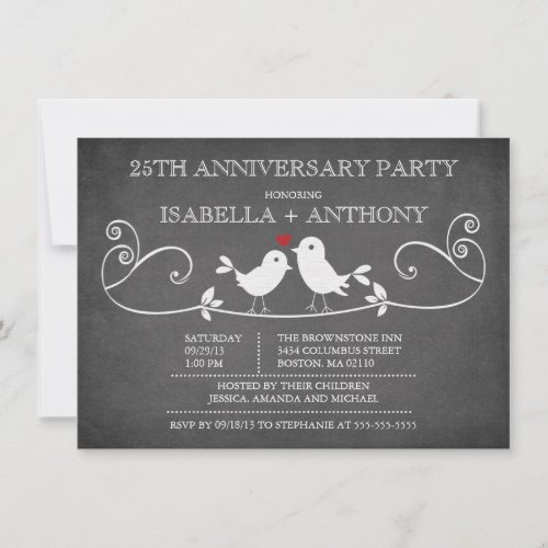 Vintage Chalkboard Love Birds Anniversary Party Personalized Invite