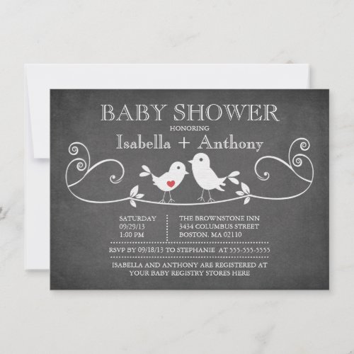 Vintage Chalkboard Love Birds Baby Shower Invitation