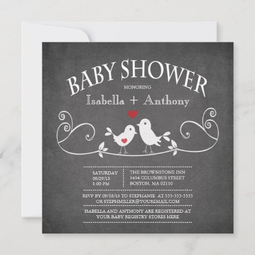 Vintage Chalkboard Love Birds Baby Shower Invitation