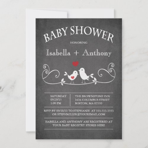 Vintage Chalkboard Love Birds Baby Shower Invitation