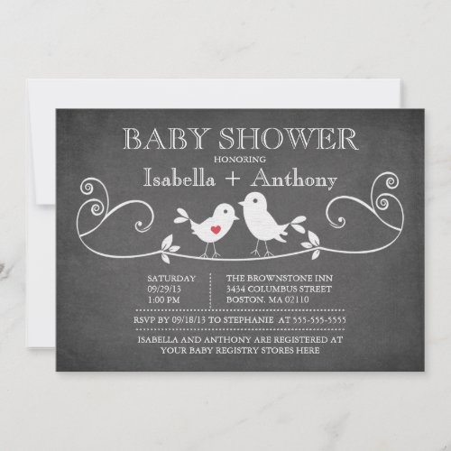 Vintage Chalkboard Love Birds Baby Shower Invitation