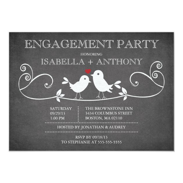 Vintage Chalkboard Love Birds ENGAGEMENT Party Invitation