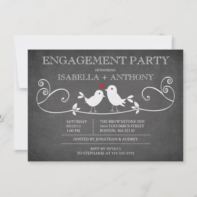Vintage Chalkboard Love Birds ENGAGEMENT Party Invitation (Front)