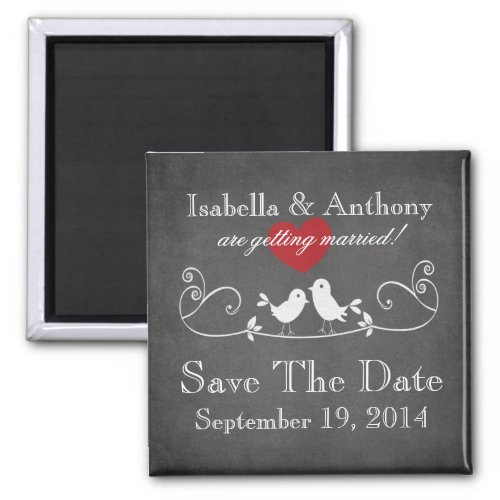 Vintage Chalkboard Love Birds Save The Date Magnet