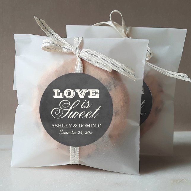 Vintage Chalkboard Love is Sweet Wedding Classic Round Sticker (Creator Uploaded)