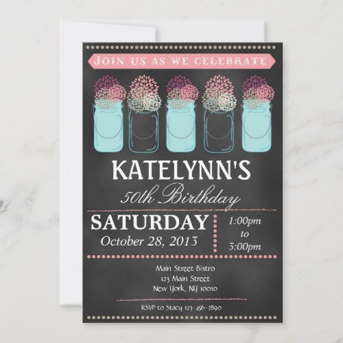 Vintage Chalkboard Mason Jar Birthday Invitation