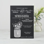 Vintage Chalkboard Mason Jar floral wedding Invitation (Standing Front)
