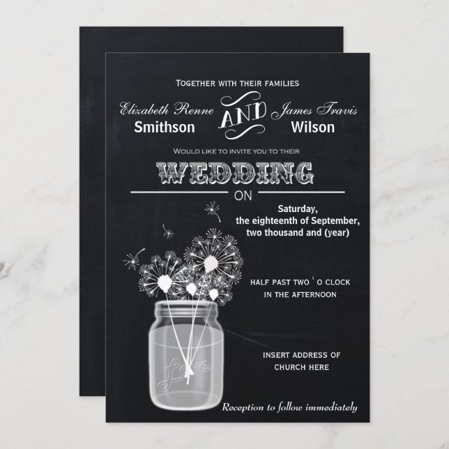 Vintage Chalkboard Mason Jar floral wedding Invitation (Front/Back)