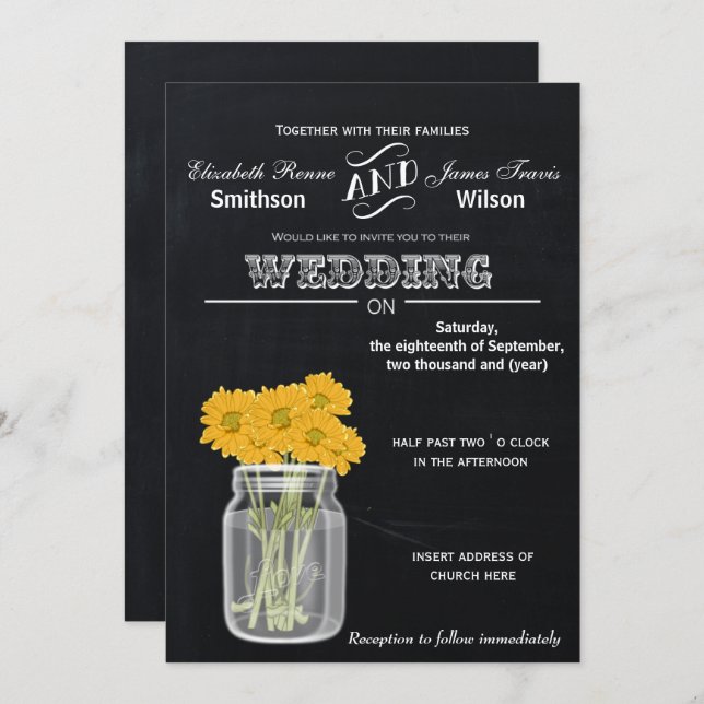 Vintage Chalkboard Mason Jar floral wedding Invitation (Front/Back)