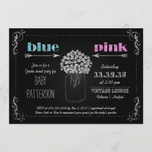 Vintage Chalkboard MasonJar Flowers Gender Reveal Invitation