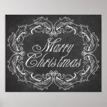 Vintage chalkboard Merry Christmas Quote Art Poster<br><div class="desc">Vintage chalkboard "Merry Christmas" quote art with decorative,  festive frame to adorn your rooms at Christmas time. 
Elegant,  black and white Christmas print. 
Choose your size and paper type.
Wonderful Christmas gift idea too.</div>