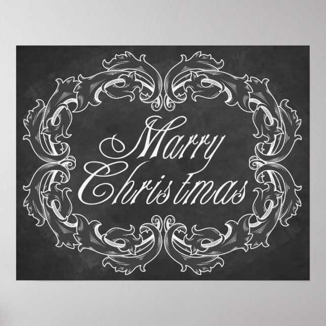 Vintage chalkboard Merry Christmas Quote Art Poster (Front)