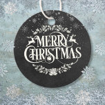 Vintage Chalkboard Merry Christmas Snowflakes  Favor Tags<br><div class="desc">A  black and white Christmas gift tag featuring falling snowflakes and a beautiful typographic Merry Christmas design on a vintage chalkboard background. The back has a panel for you to write your special season's message. Designed by Thisisnotme©</div>