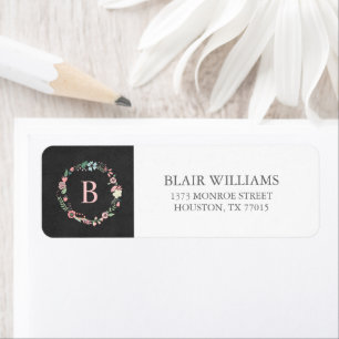 Vintage Chalkboard Monogram Floral Wreath Label