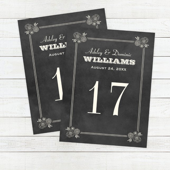 Vintage Chalkboard Monogram Table Number Card (Creator Uploaded)