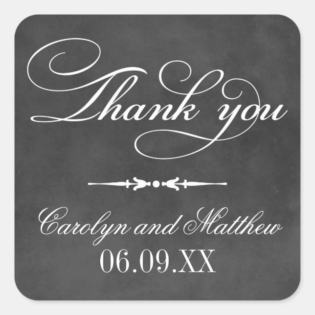 Vintage Chalkboard Monogram Thank You Wedding Square Sticker (Front)