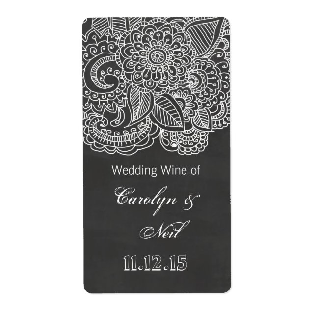 Vintage Chalkboard Paisley Wedding Wine Label (Front)
