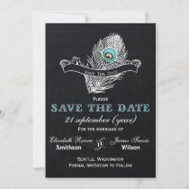 Vintage Chalkboard peacock save the date