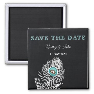 Vintage Chalkboard peacock save the Date Magnet