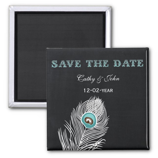 Vintage Chalkboard peacock save the Date Magnet (Front)